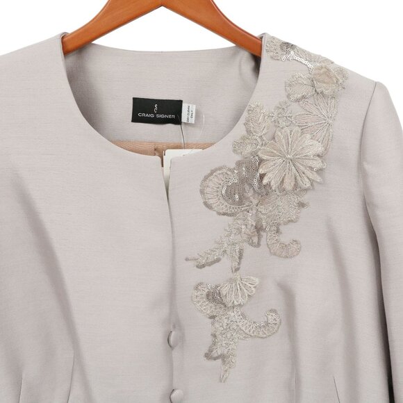 NWT Craig Signer Lined Gray Lace Flower Applique Evening Jacket - Picture 2 of 6